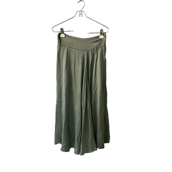 Venti 6 Italian Cropped Flare Gaucho Pants Women Large Olive Green Elastic Waist - Picture 1 of 6